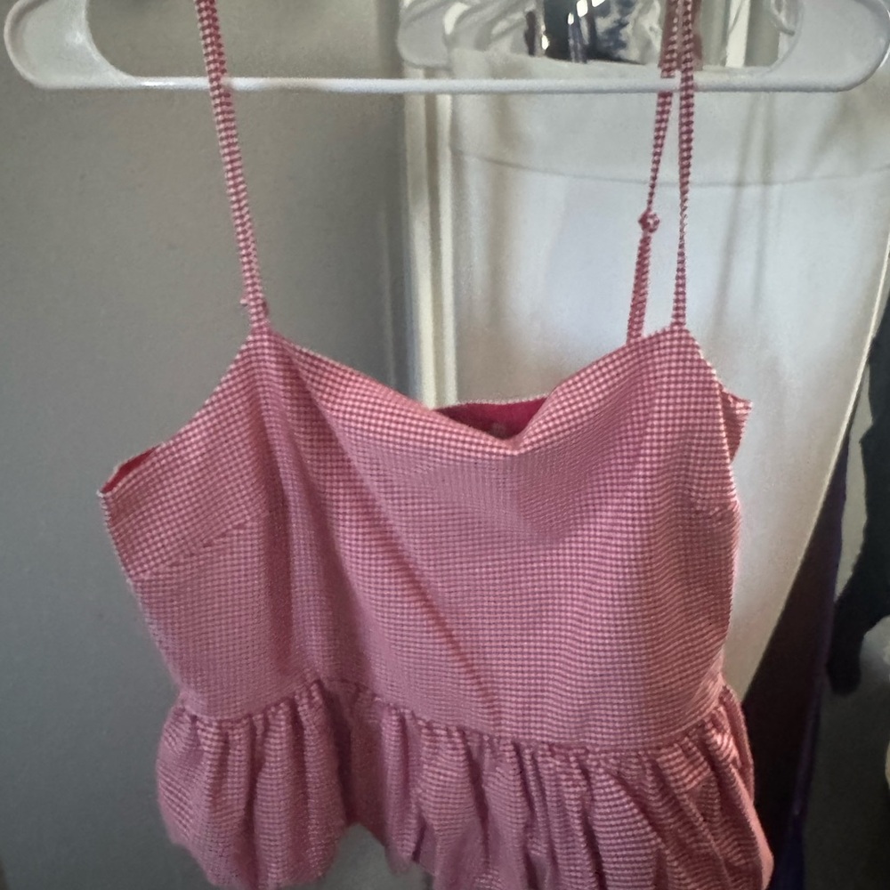 Mango Red Gingham Peplum Camisole